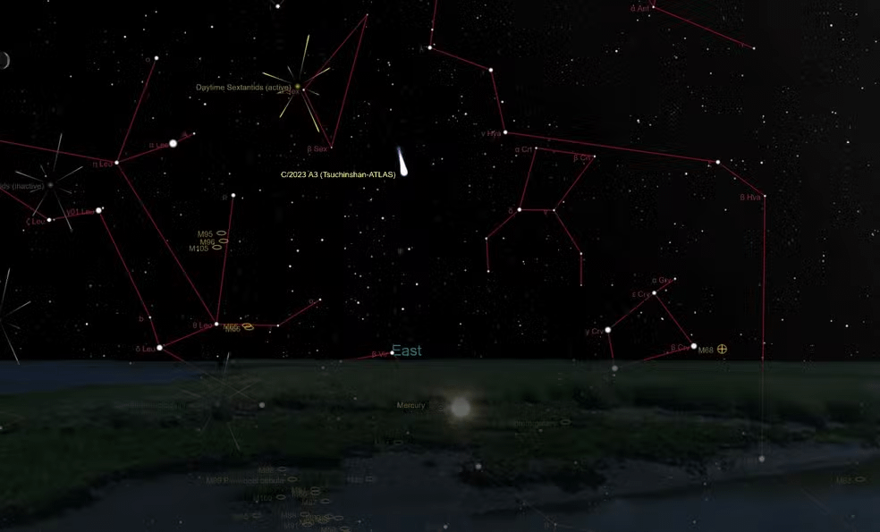Simulação mostra a posição do cometa no céu de São Paulo às 5h30 da manhã (horário local) do dia 28 de setembro.